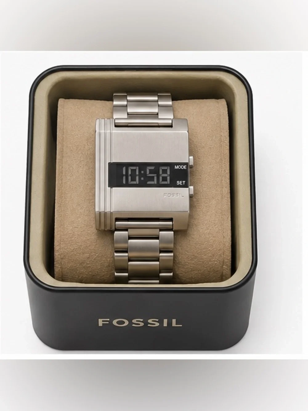 Fossil Men's Digital Square Stainless Steel Watch in Silver